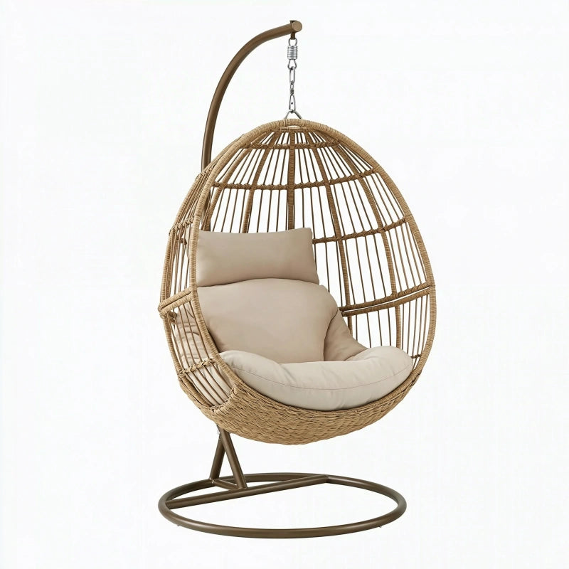 Hängesessel 105 x 105 x 195 cm aus Rattan Beige mit Stahlgestell