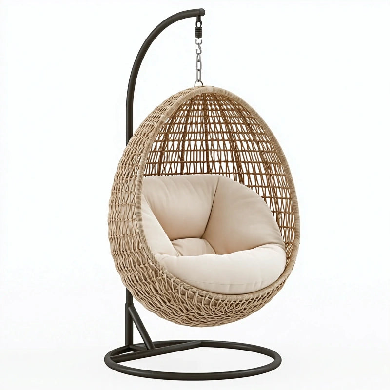 Hängesessel 105 x 105 x 195 cm aus Rattangeflecht beige mit Metallgestell