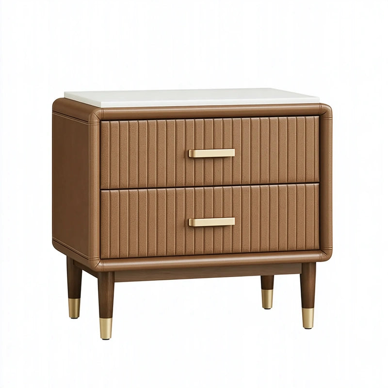 Nachttisch 55 x 40 x 58 cm Braun Kunstleder mit 2 Schubladen moderner Schlafzimmer-Beistelltisch