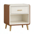 Nachttisch 45 x 40 x 60 cm in Creme Braun mit Kunstleder und Schublade Modern
