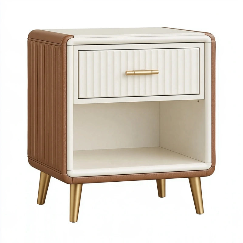 Nachttisch 45 x 40 x 60 cm in Creme Braun mit Kunstleder und Schublade Modern