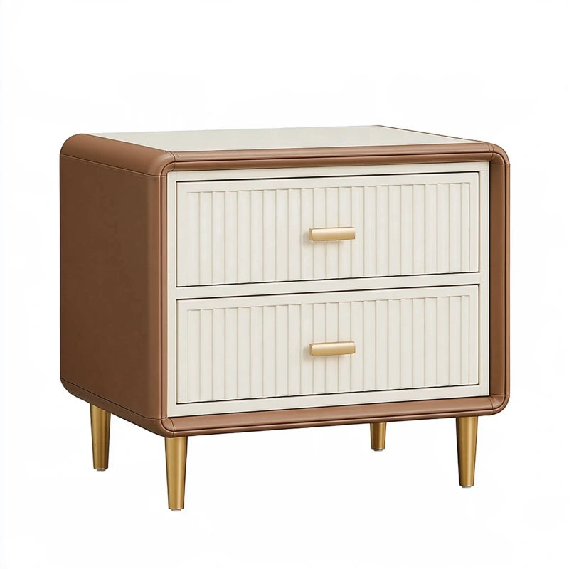 Nachttisch 55 cm Kunstleder Braun Creme mit 2 Schubladen