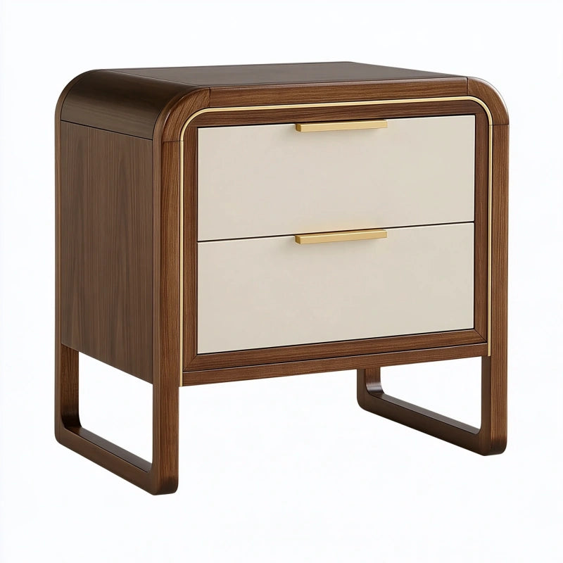 Nachttisch 60 x 45 x 60 cm Walnussholzoptik Creme mit 2 Schubladen Modern