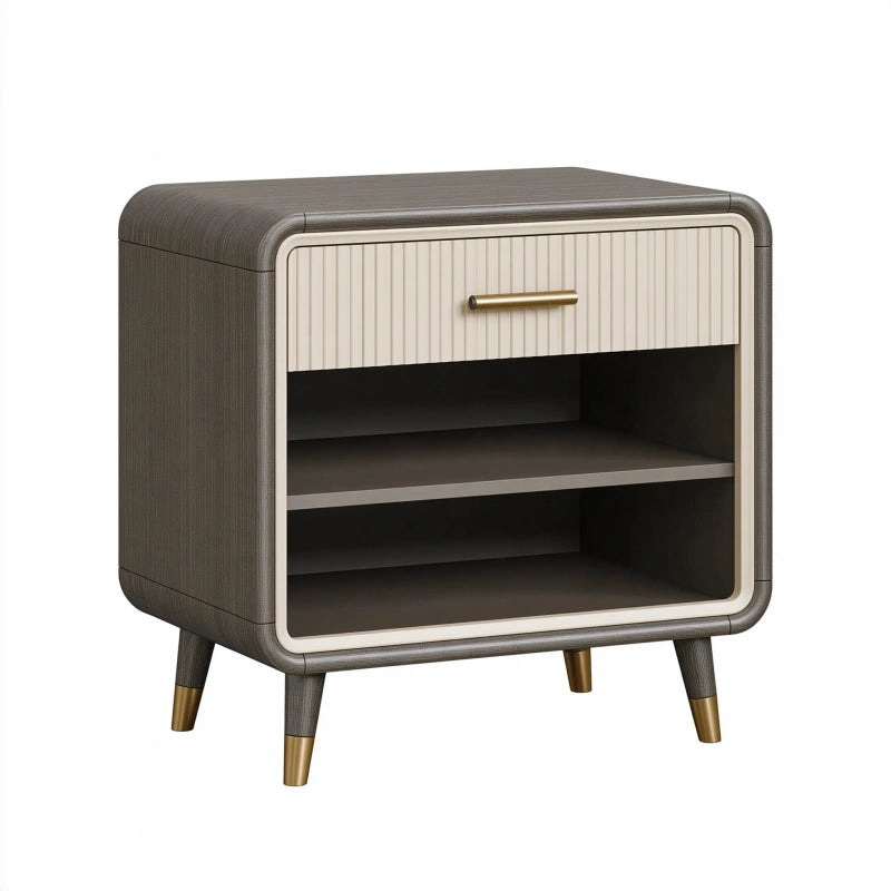 Nachttisch 55 x 40 x 60 cm aus Holzwerkstoff in Grau/Beige mit Schublade und offenen Fächern