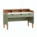 Schreibtisch 120 x 60 x 95 cm in Grün und Holzoptik mit Schubladen und Aufsatz