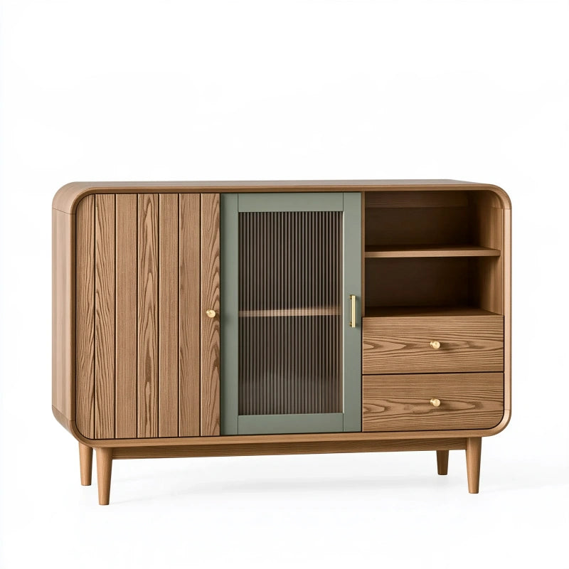 Sideboard 160 x 40 x 90 cm Holz Braun Grün mit Türen Schubladen und offenen Fächern