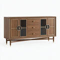Sideboard 180 x 40 x 90 cm in Walnussholzoptik mit Glastüren und Schubladen im Mid-Century-Stil