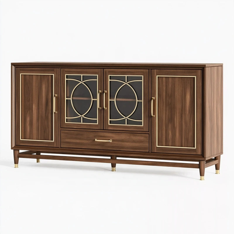 Sideboard 180 x 45 x 85 cm Walnussholzoptik mit Glastüren und Schublade