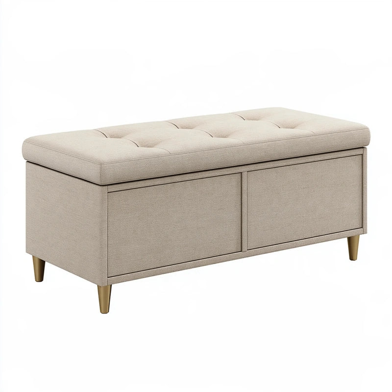 Aufbewahrungsbank 120 x 45 x 50 cm Beige Textil mit gepolsterter Sitzfläche