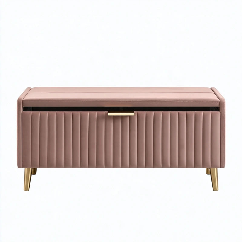 Sitzbank mit Stauraum 100 x 40 x 50 cm rosa Textilbezug - gepolsterter Art-Déco-Stil
