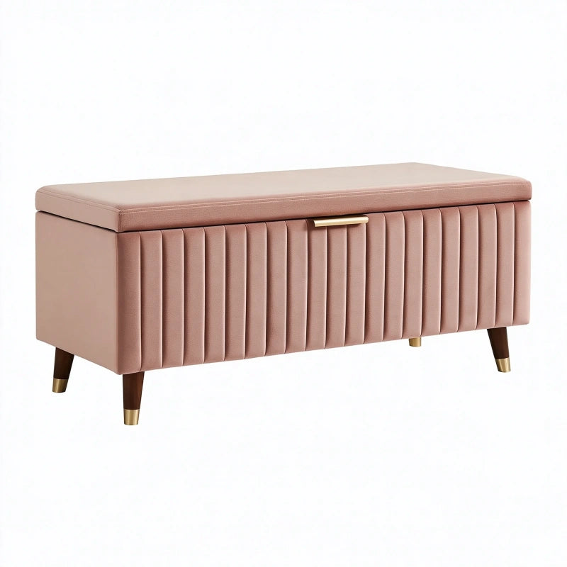 Sitzbank mit Stauraum 100 x 40 x 45 cm Kunstleder Rosa gepolstert