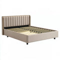 Polsterbett 160 x 200 cm aus Webstoff in Beige mit Lattenrost und gepolstertem Kopfteil